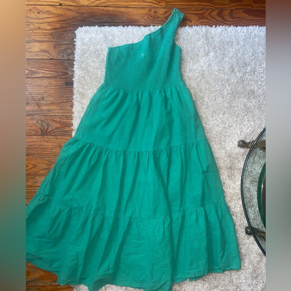 One shoulder green Sundress